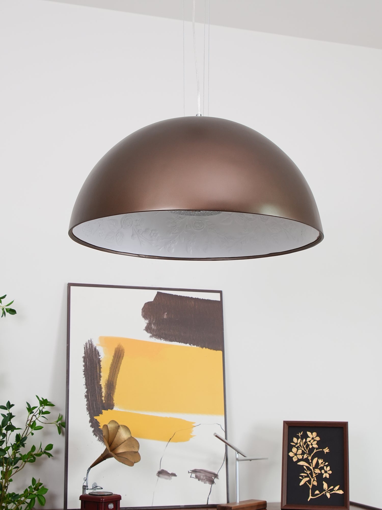 Pendant Light, Cast Plaster Hemisphere Diffuser, E27, 6 Finishes