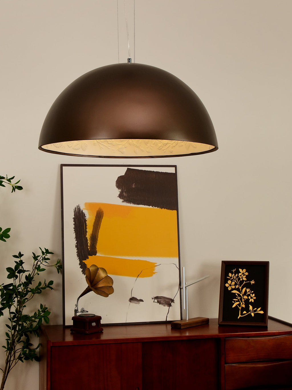 Pendant Light, Cast Plaster Hemisphere Diffuser, E27, 6 Finishes