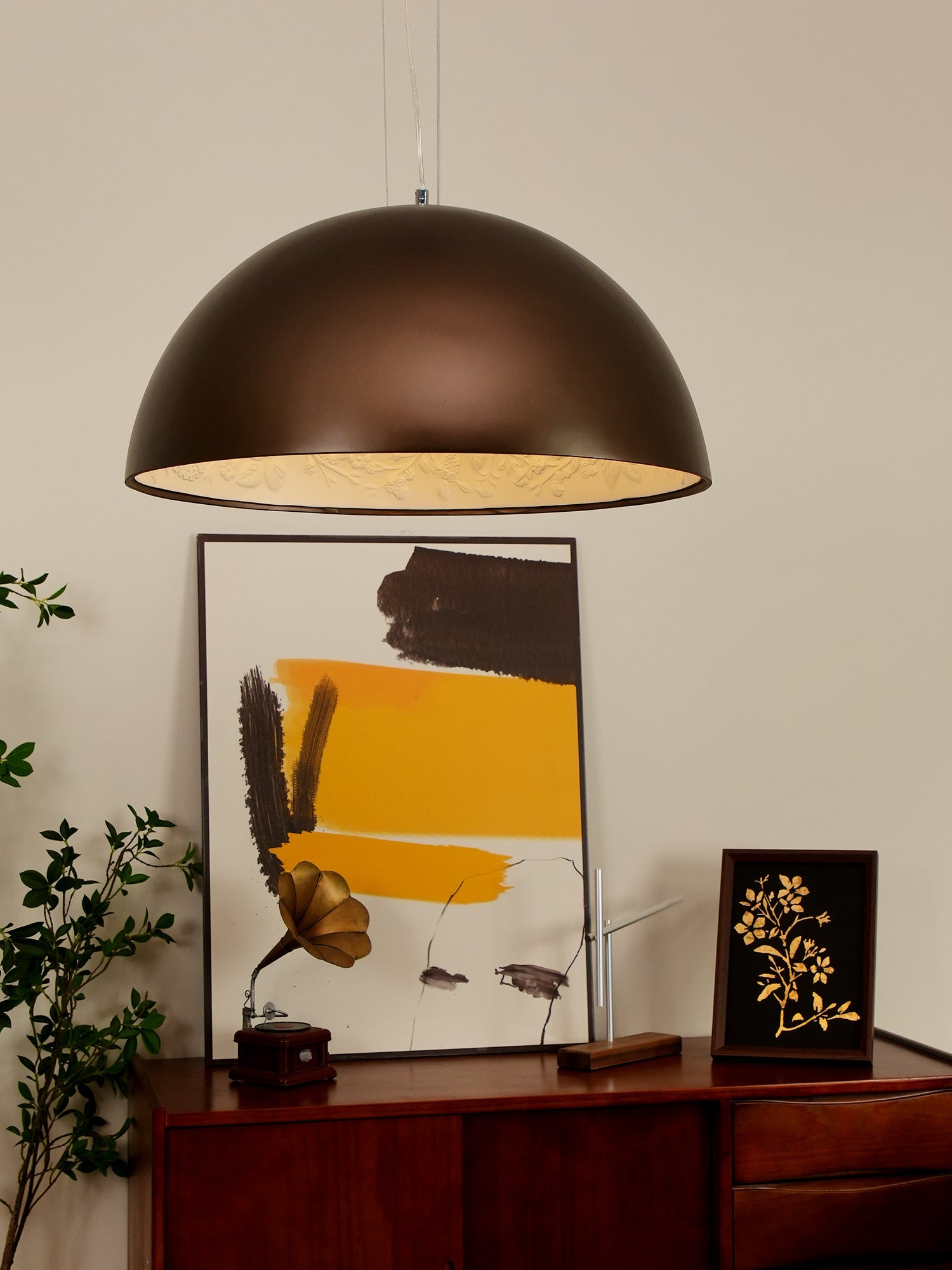 Pendant Light, Cast Plaster Hemisphere Diffuser, E27, 6 Finishes