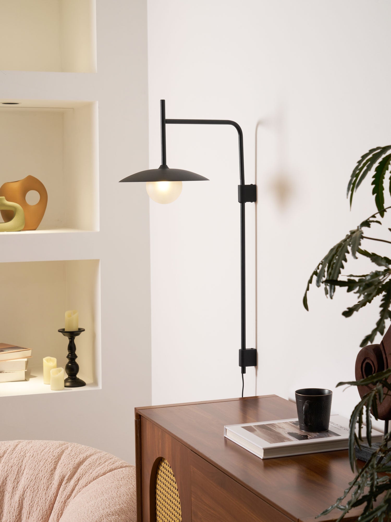 Swing Arm Wall Lamp, Frosted Glass Shade, G9, Plug-In, Gea