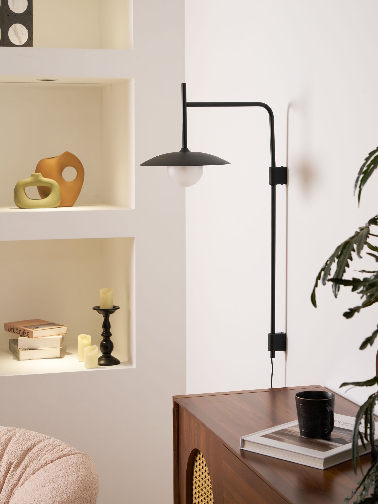 Swing Arm Wall Lamp, Frosted Glass Shade, G9, Plug-In, Gea