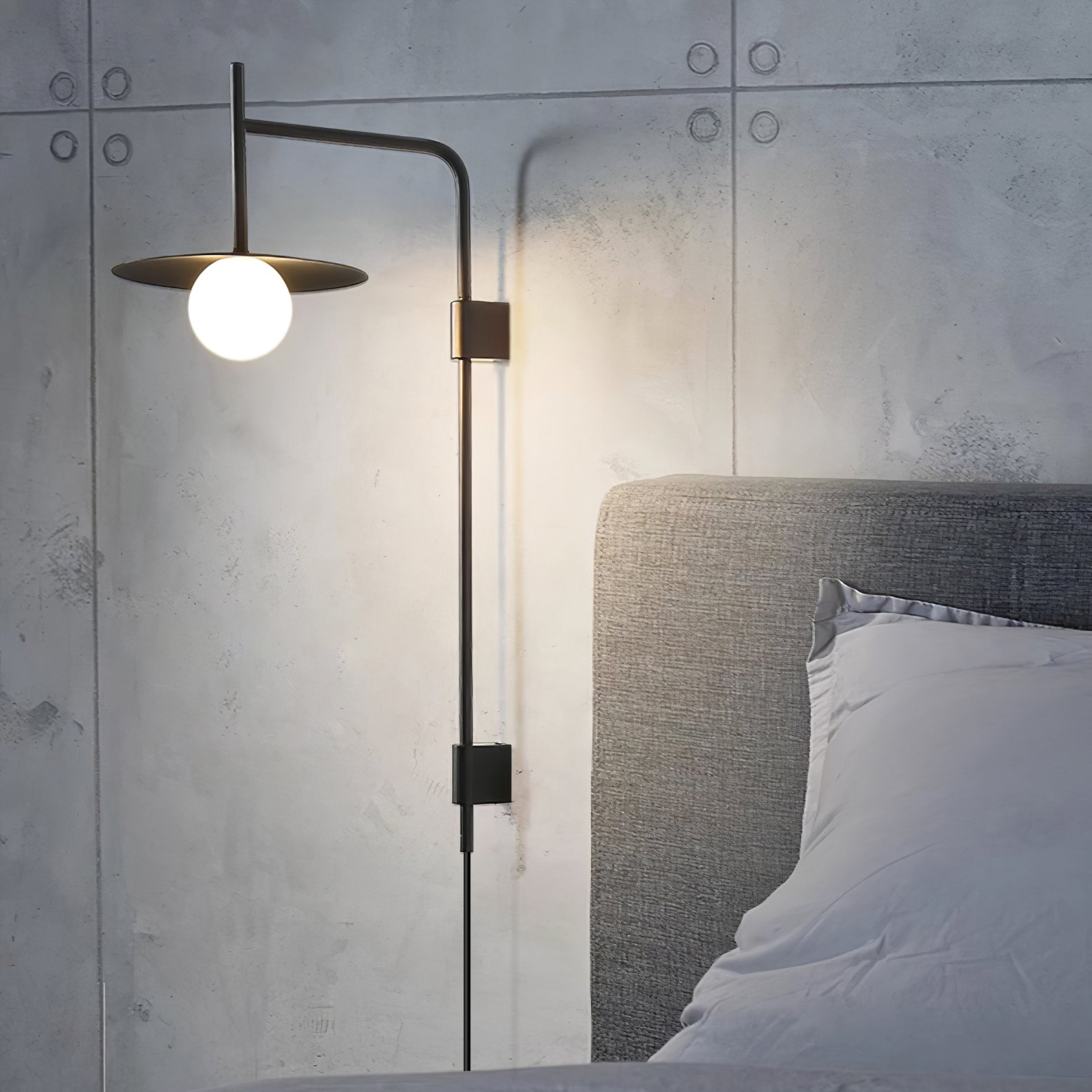 Swing arm wall lamp with adjustable iron arm mounted on wall