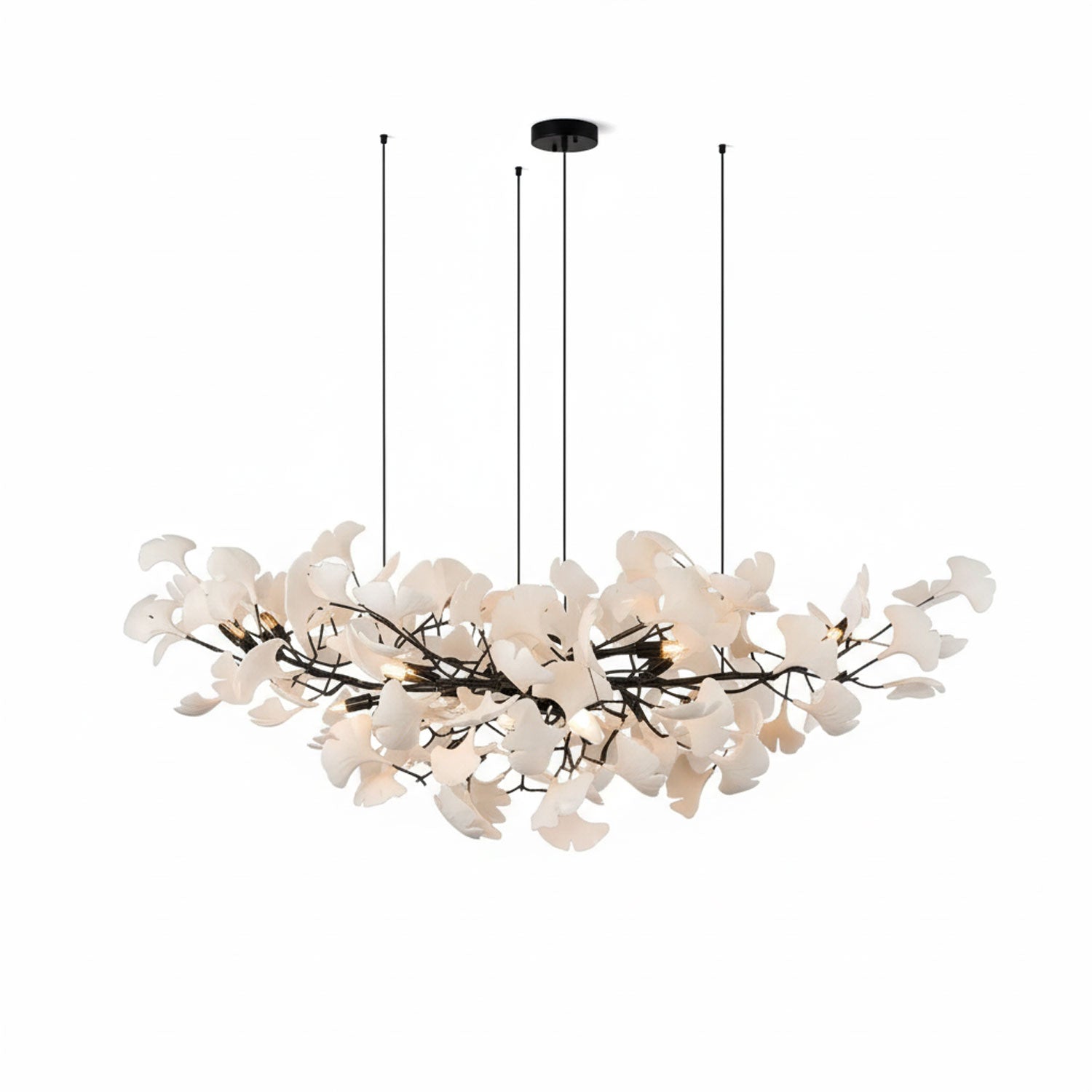 Gingko leaf chandelier as a sculptural centrepiece in a luxe interior