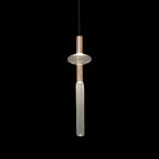 A round disc joins this Clérachic pendant's fluted glass cylinder to its gold rod above.