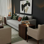 Crystal oval table lamp lit warmly in a cozy styled room