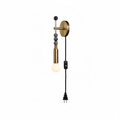 Clérachic plug-in wall lamp on white, dark stone beads above a lit globe, cord running to an inline switch and plug.