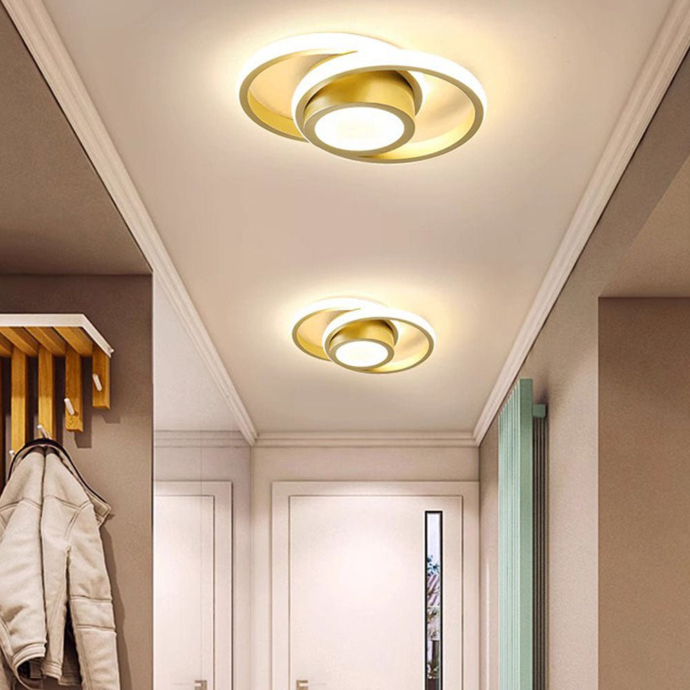 Loftlampe, to sammenflettede ringe, gennemsigtige akryl-diffusorer