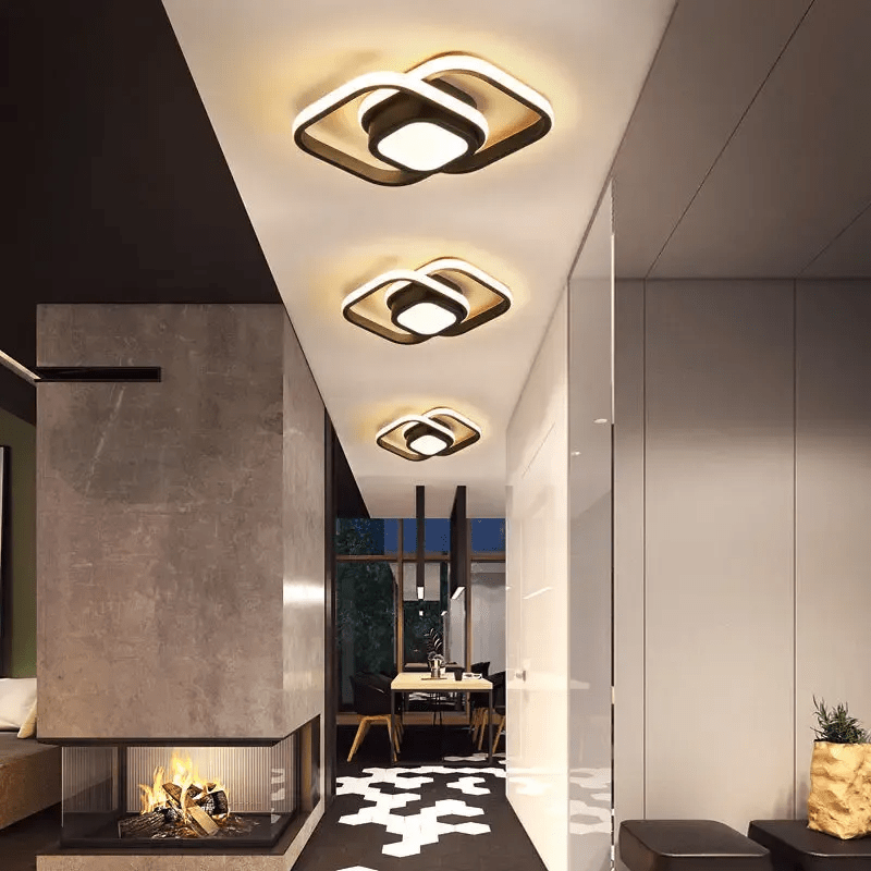 Loftlampe, to sammenflettede ringe, gennemsigtige akryl-diffusorer