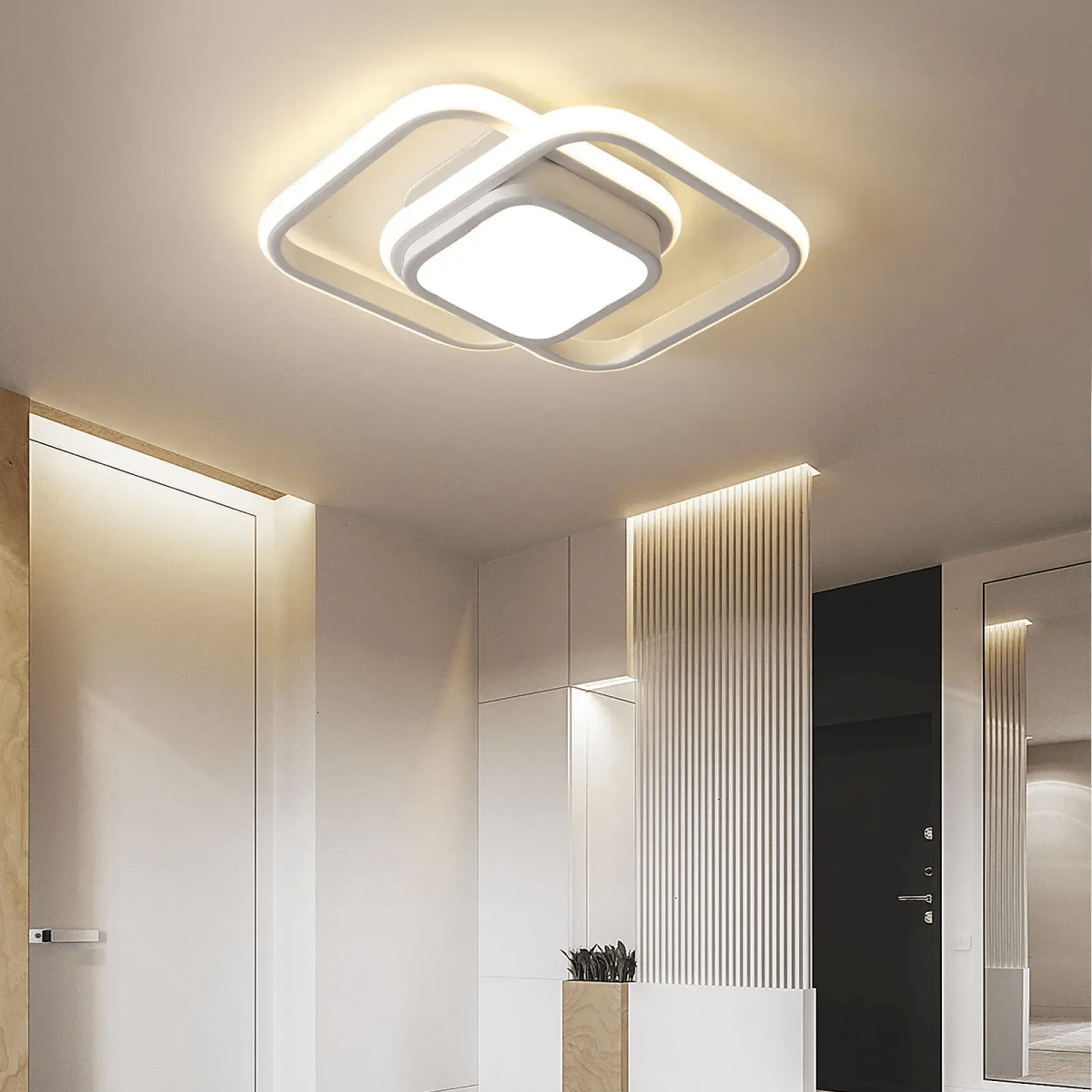 Loftlampe, to sammenflettede ringe, gennemsigtige akryl-diffusorer