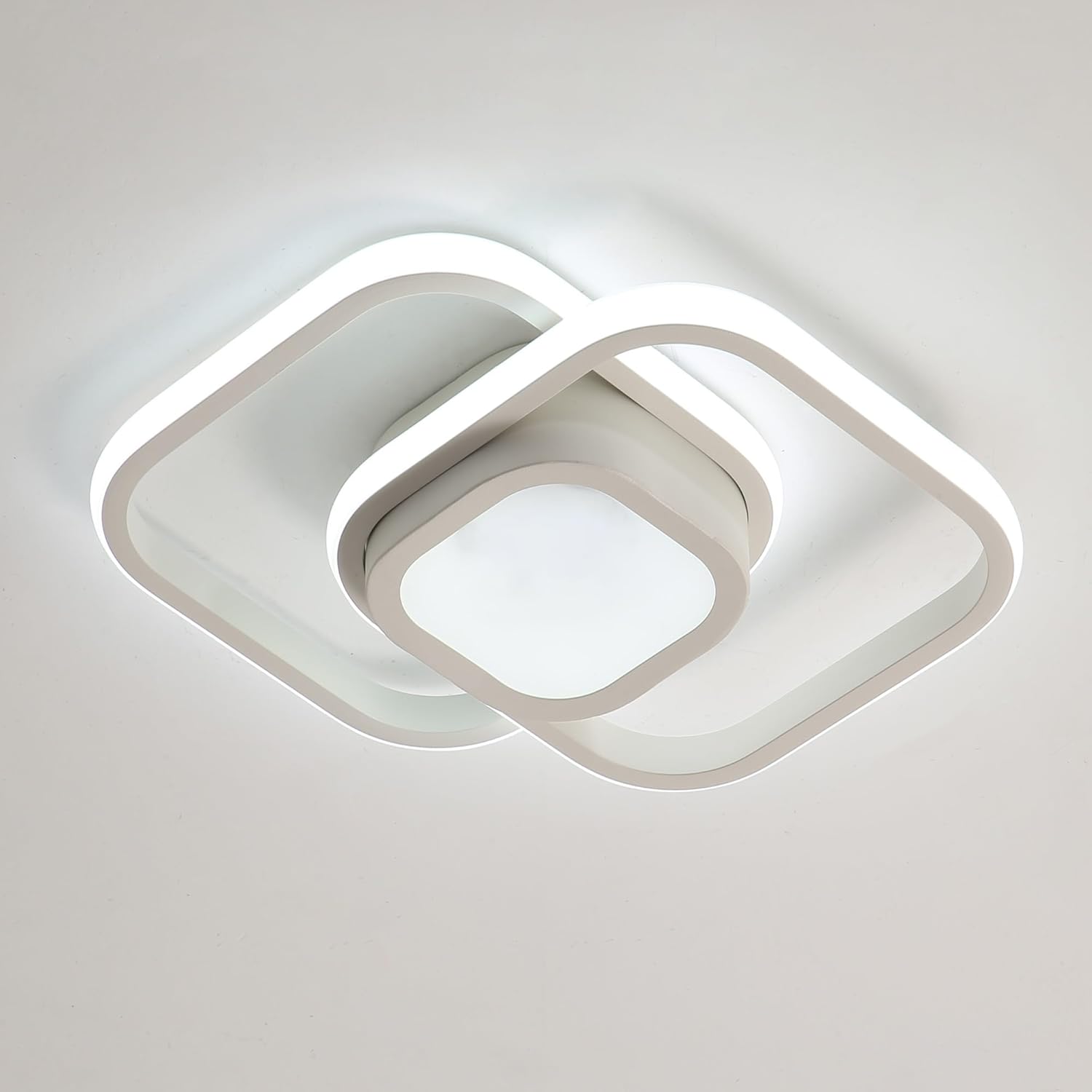 Loftlampe, to sammenflettede ringe, gennemsigtige akryl-diffusorer
