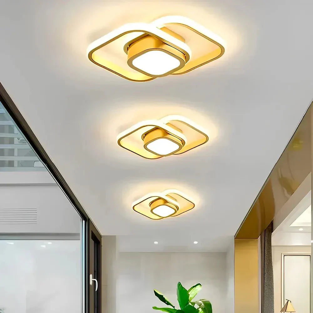 Loftlampe, to sammenflettede ringe, gennemsigtige akryl-diffusorer