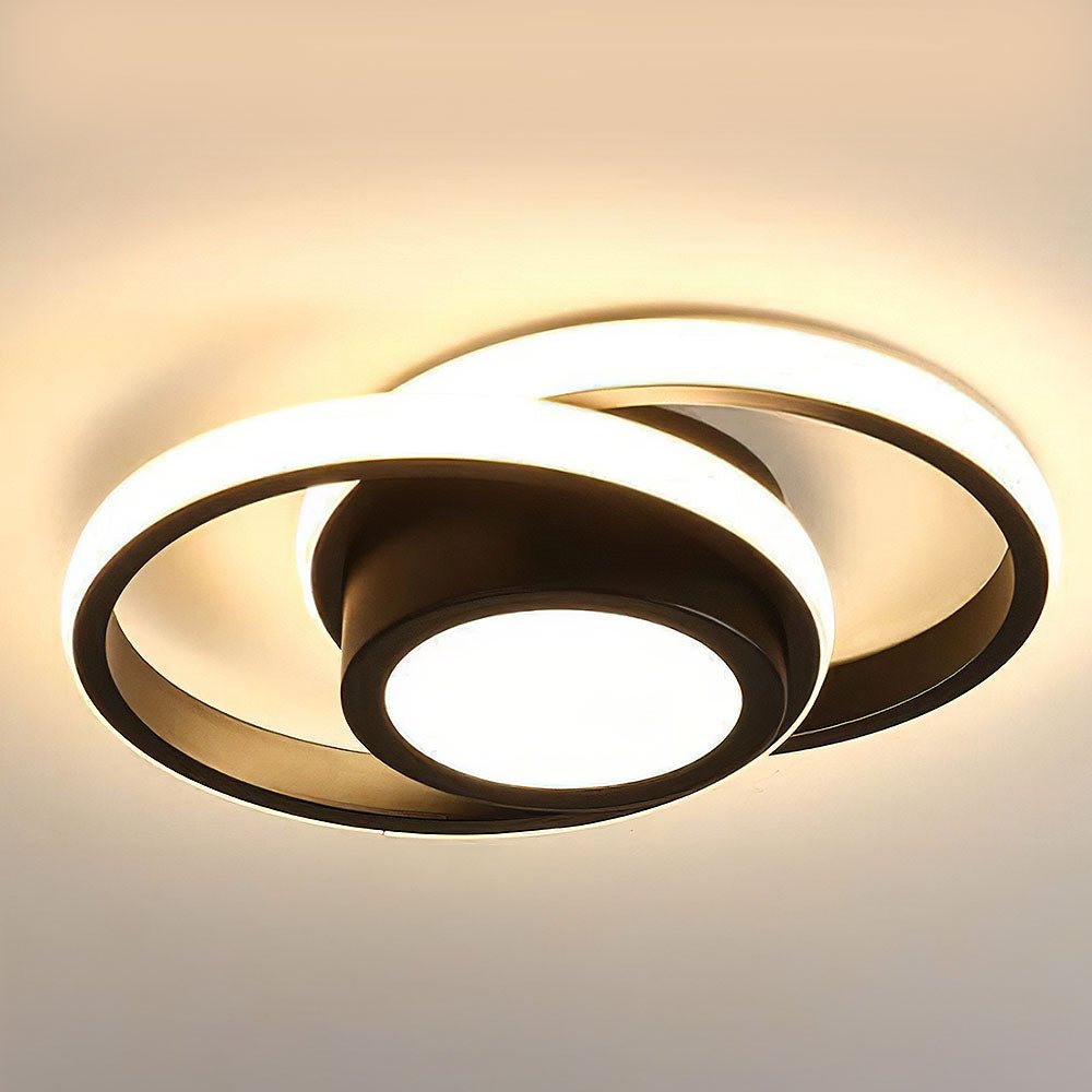 Loftlampe, to sammenflettede ringe, gennemsigtige akryl-diffusorer