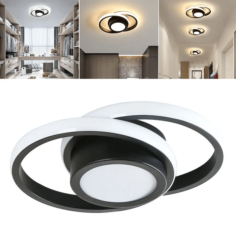 Loftlampe, to sammenflettede ringe, gennemsigtige akryl-diffusorer