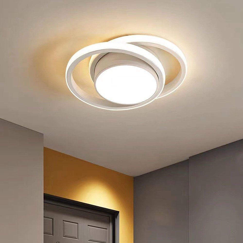 Loftlampe, to sammenflettede ringe, gennemsigtige akryl-diffusorer