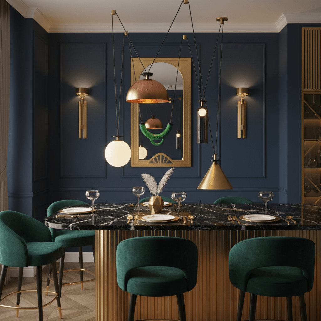 Geometrisk lysekrone, modulære glasskærme, E14-fatning, guld eller sort