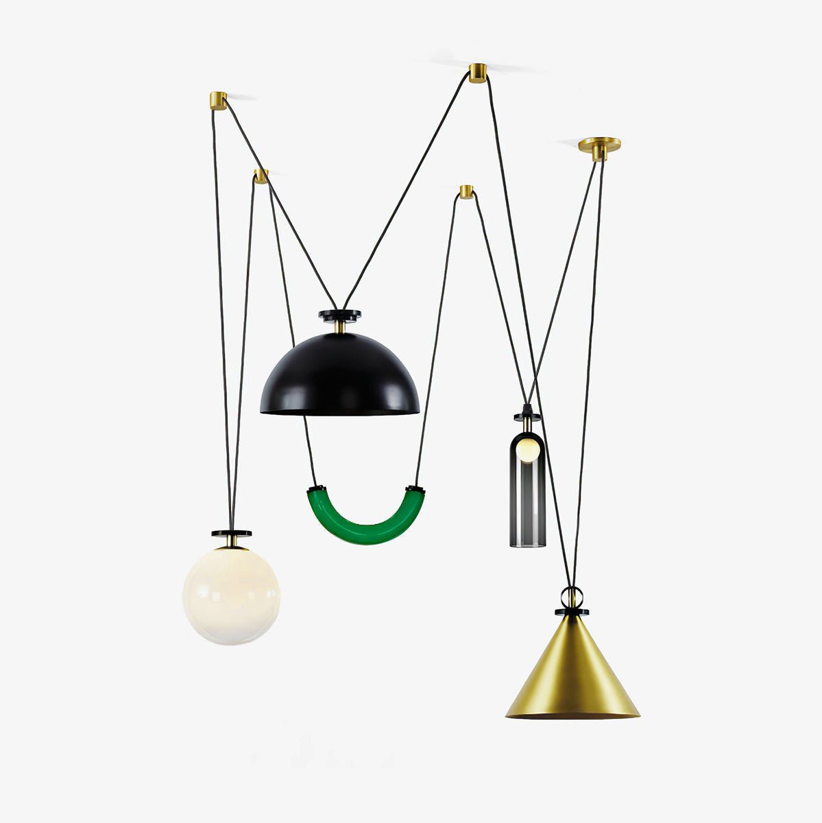 Geometrisk lysekrone, modulære glasskærme, E14-fatning, guld eller sort