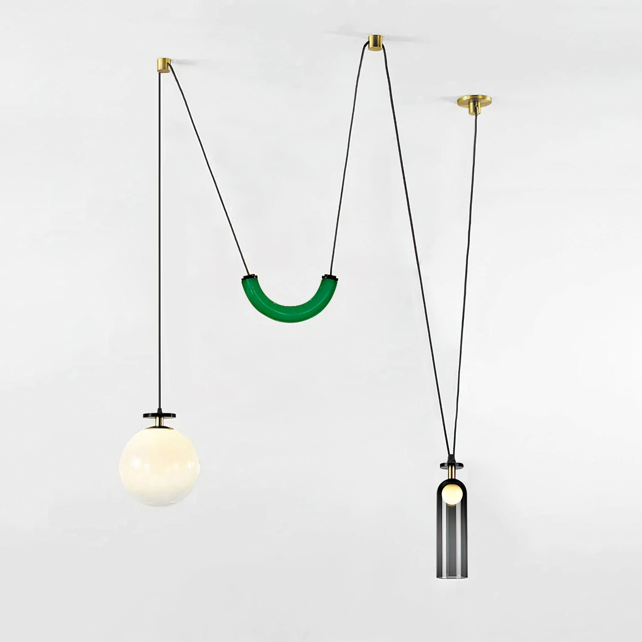 Geometrisk lysekrone, modulære glasskærme, E14-fatning, guld eller sort