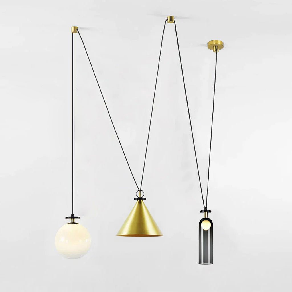 Geometrisk lysekrone, modulære glasskærme, E14-fatning, guld eller sort