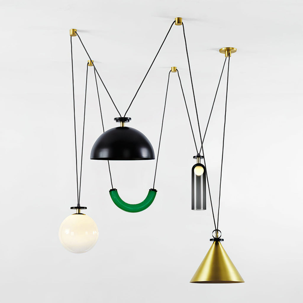 Geometrisk lysekrone, modulære glasskærme, E14-fatning, guld eller sort