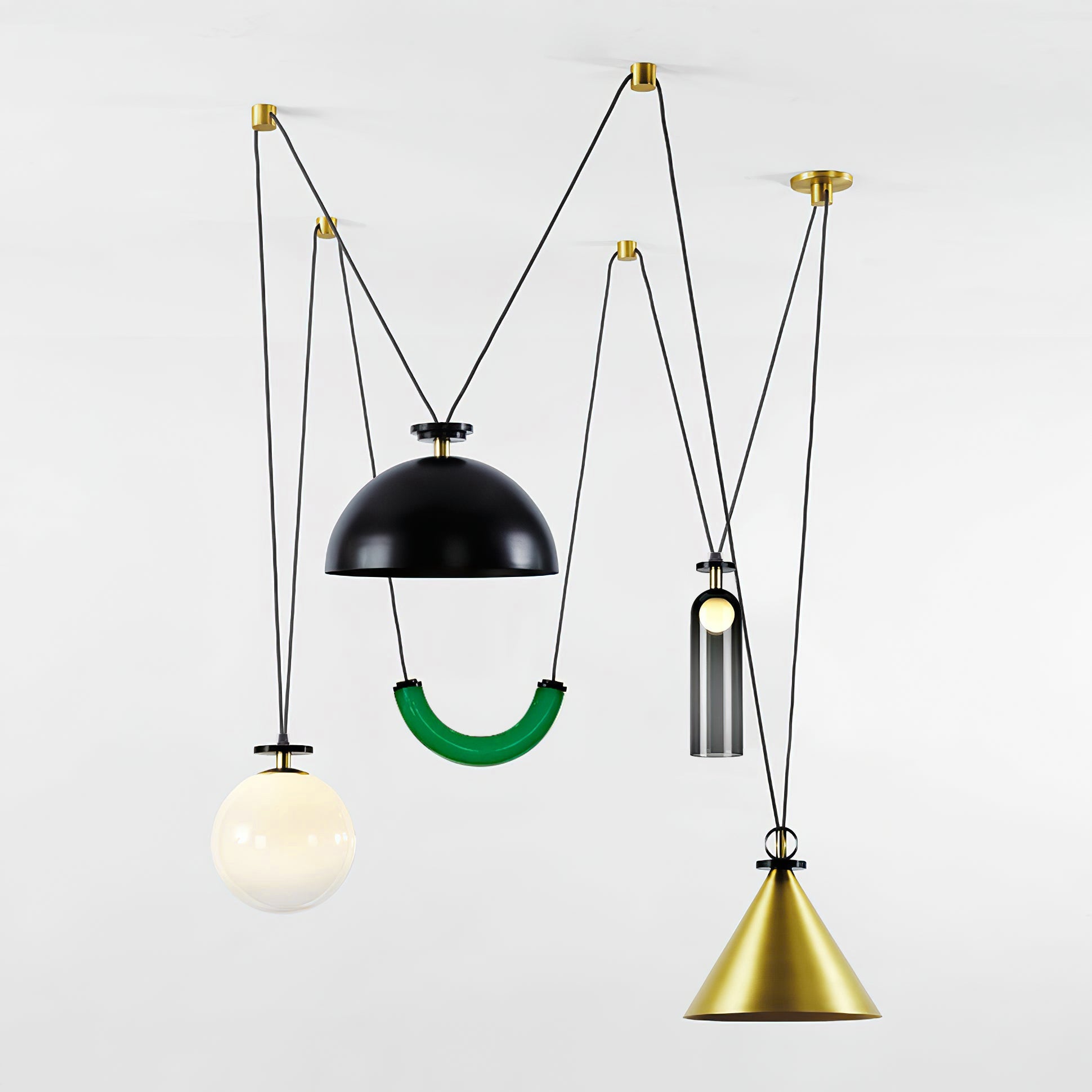 Geometrisk lysekrone, modulære glasskærme, E14-fatning, guld eller sort