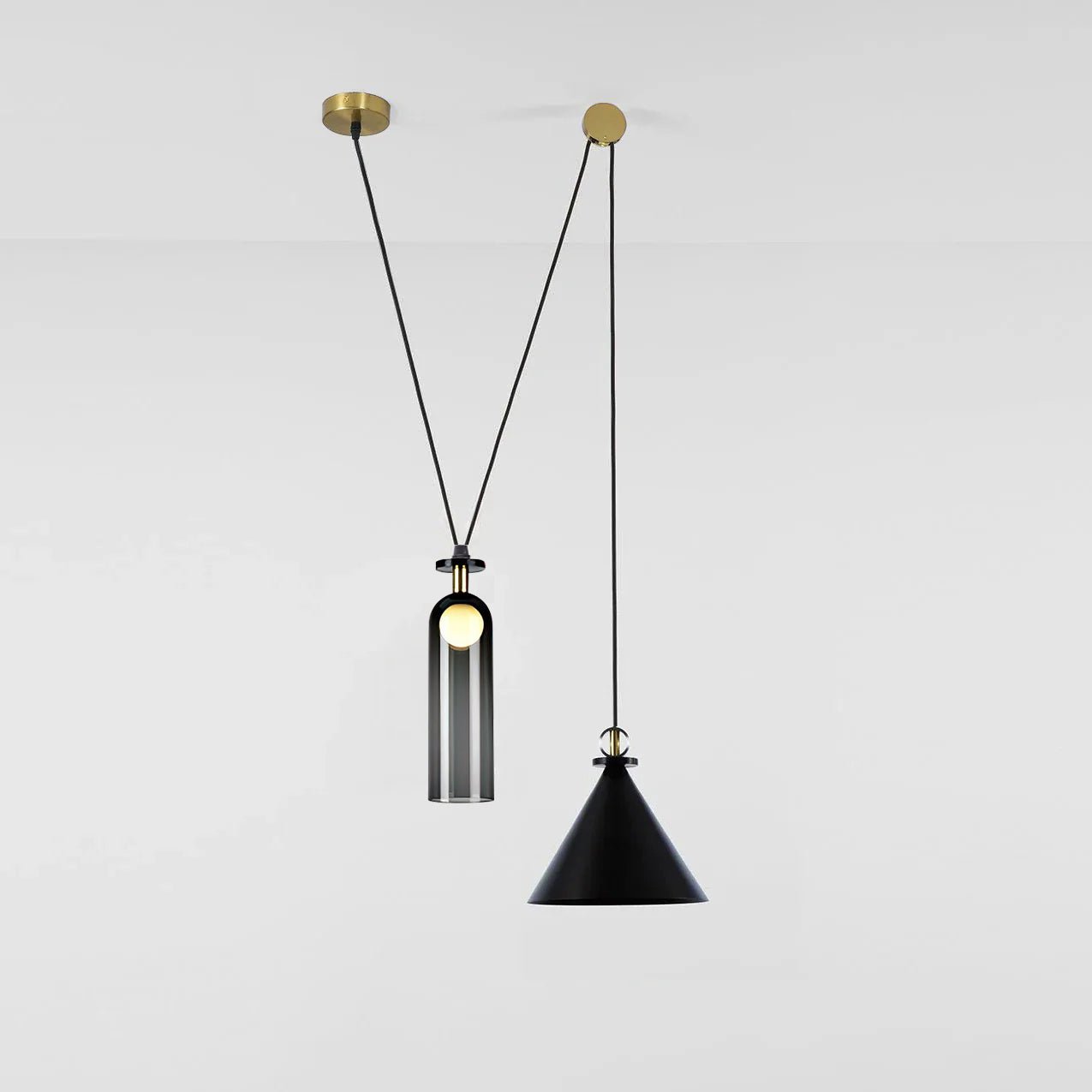 Geometrisk lysekrone, modulære glasskærme, E14-fatning, guld eller sort