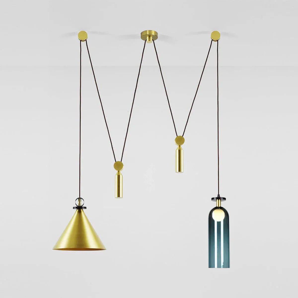 Geometrisk lysekrone, modulære glasskærme, E14-fatning, guld eller sort