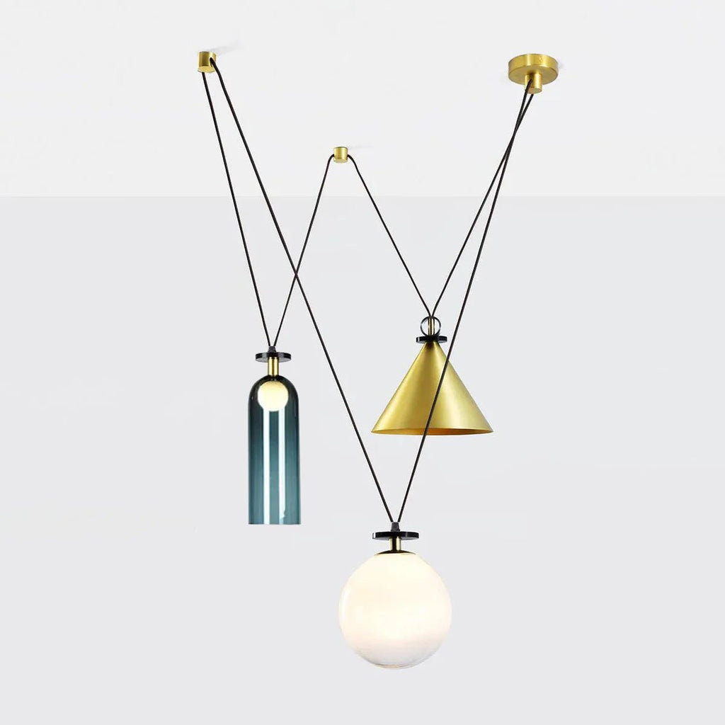 Geometrisk lysekrone, modulære glasskærme, E14-fatning, guld eller sort