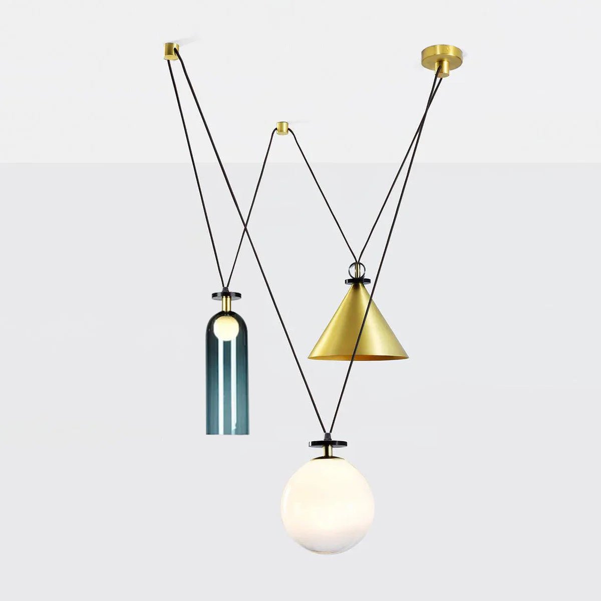Geometrisk lysekrone, modulære glasskærme, E14-fatning, guld eller sort