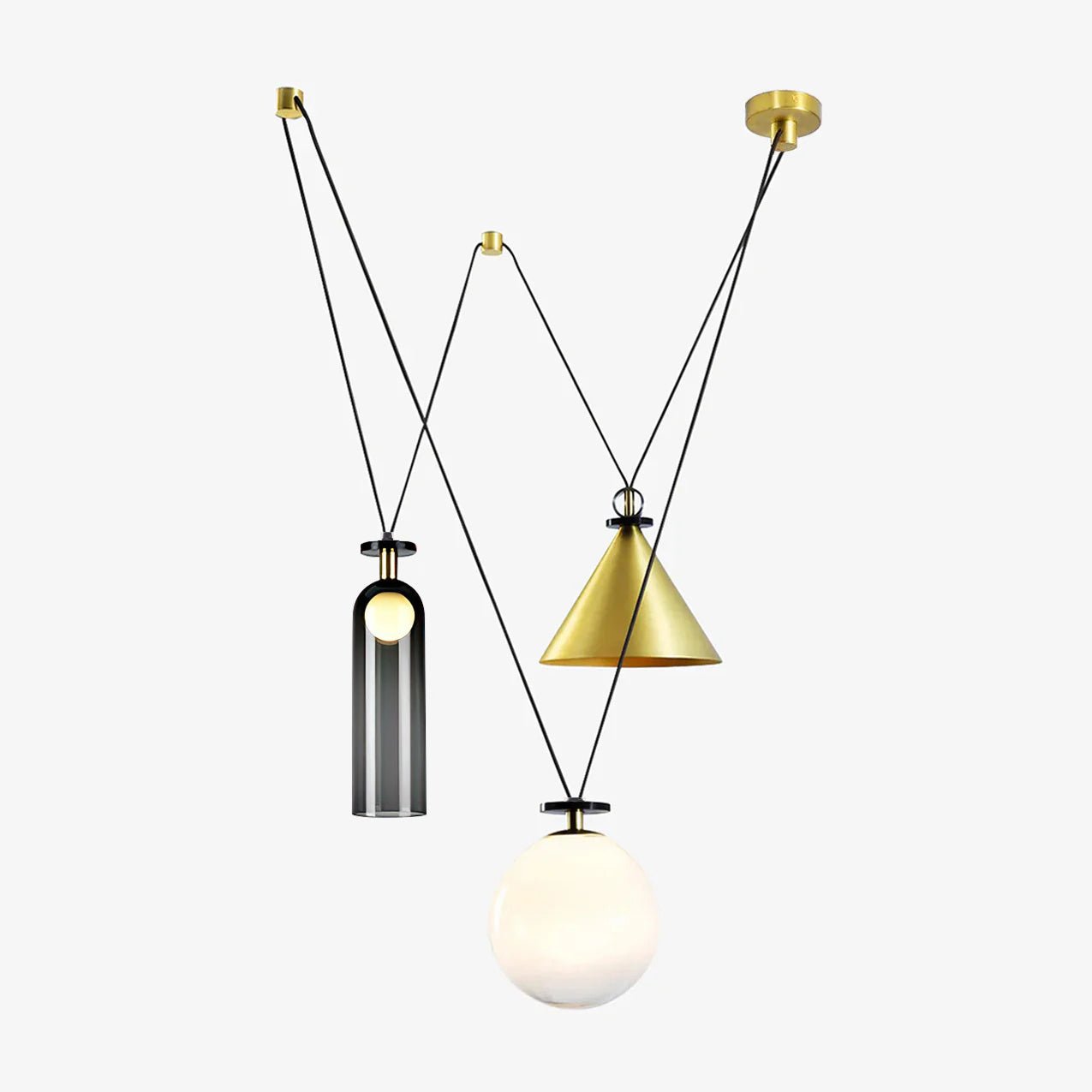 Geometrisk lysekrone, modulære glasskærme, E14-fatning, guld eller sort