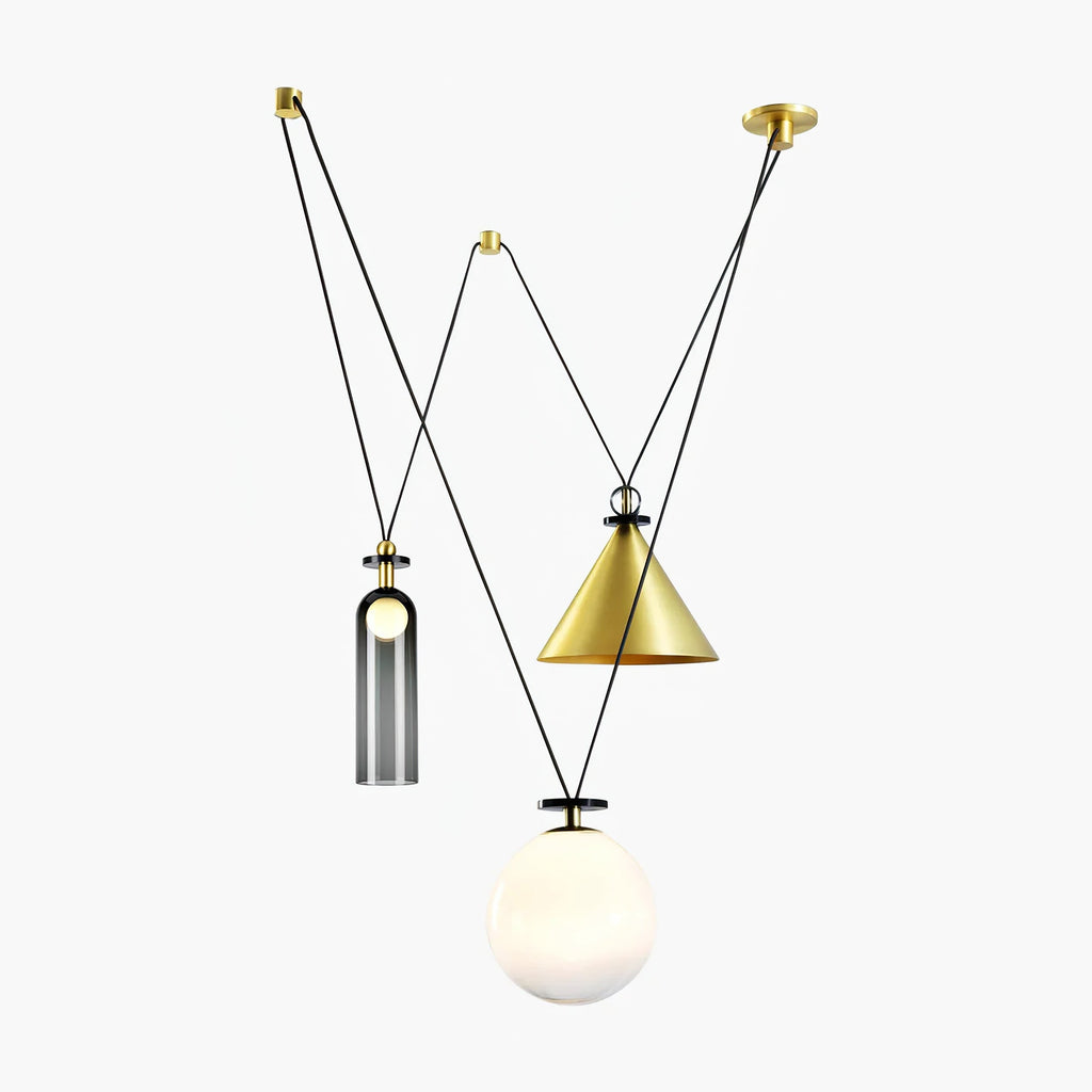 Geometrisk lysekrone, modulære glasskærme, E14-fatning, guld eller sort