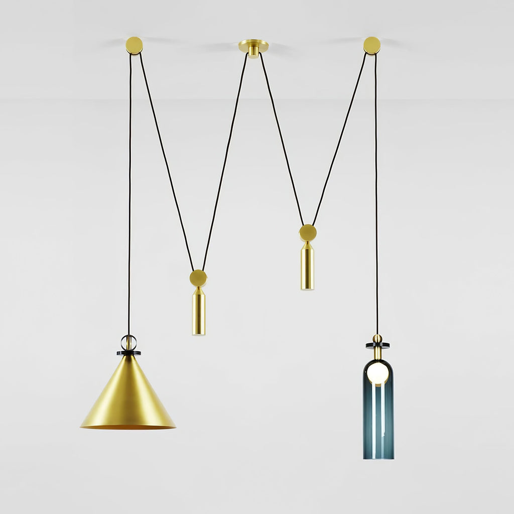 Geometrisk lysekrone, modulære glasskærme, E14-fatning, guld eller sort