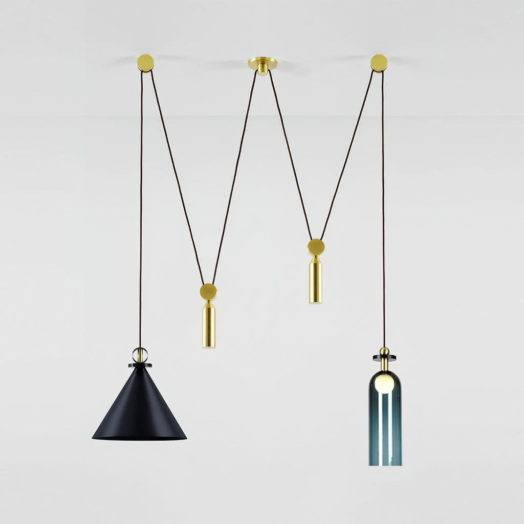 Geometrisk lysekrone, modulære glasskærme, E14-fatning, guld eller sort