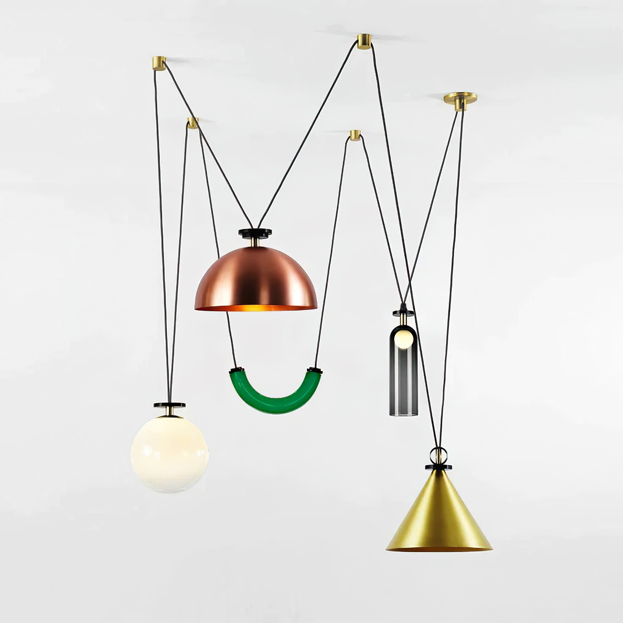 Geometrisk lysekrone, modulære glasskærme, E14-fatning, guld eller sort