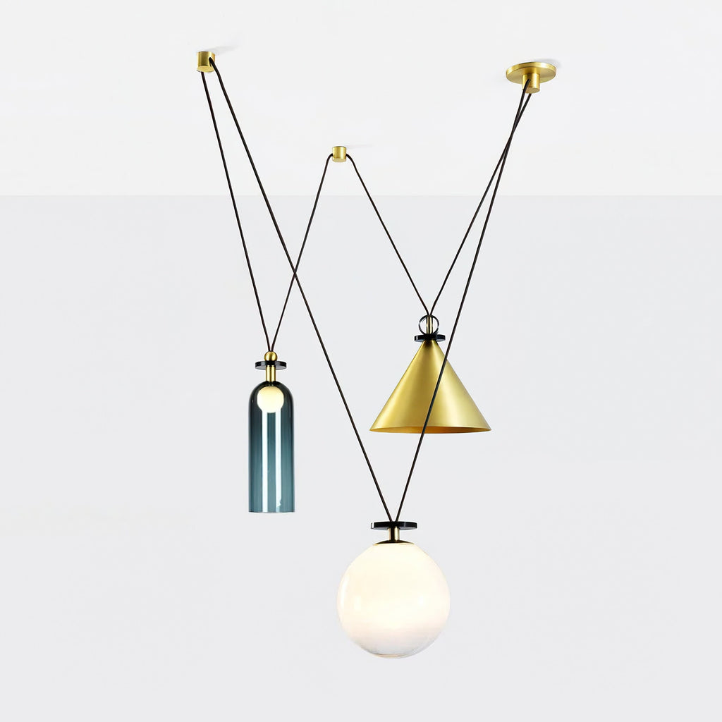 Geometrisk lysekrone, modulære glasskærme, E14-fatning, guld eller sort