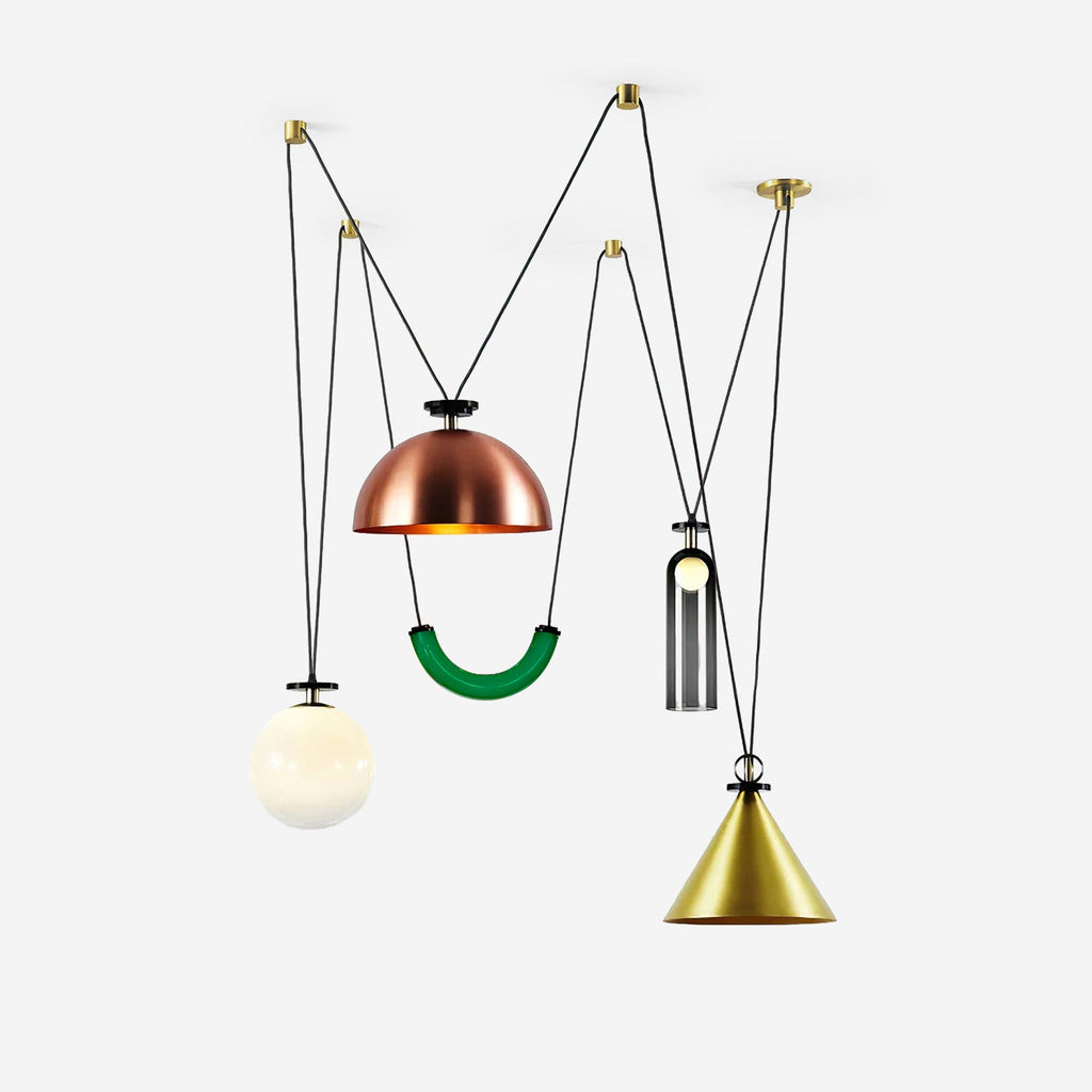 Geometrisk lysekrone, modulære glasskærme, E14-fatning, guld eller sort