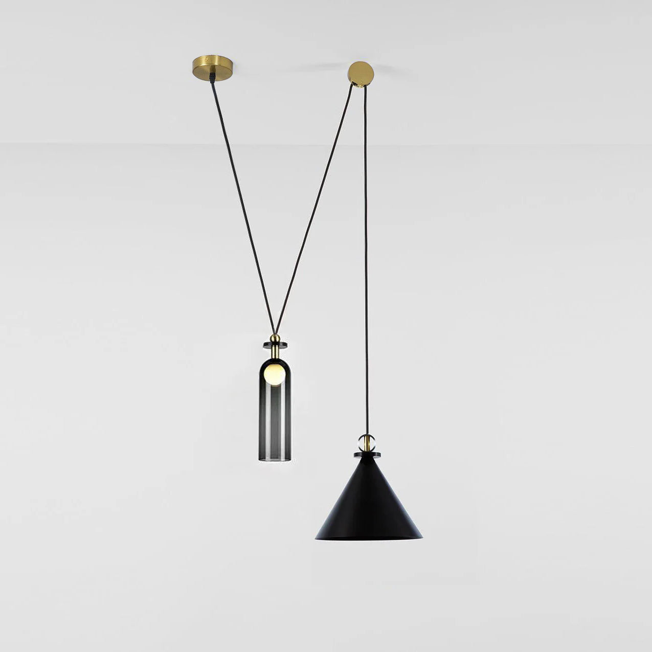 Geometrisk lysekrone, modulære glasskærme, E14-fatning, guld eller sort