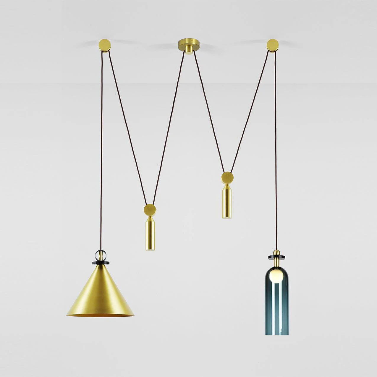 Geometrisk lysekrone, modulære glasskærme, E14-fatning, guld eller sort