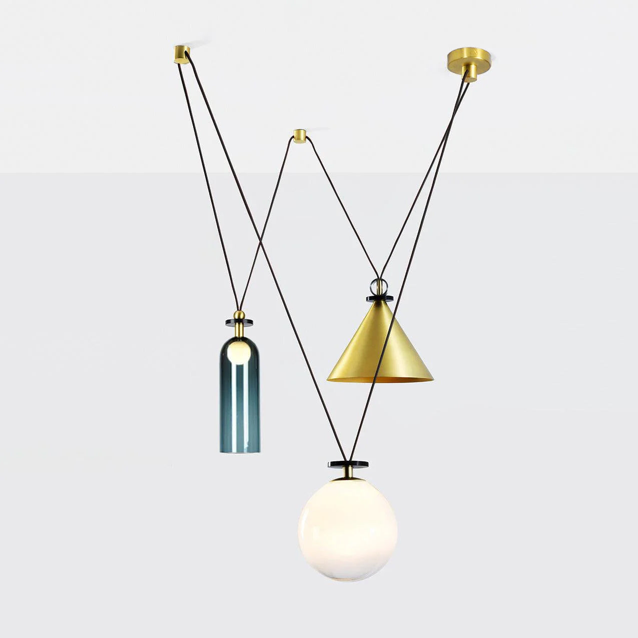 Geometrisk lysekrone, modulære glasskærme, E14-fatning, guld eller sort