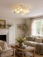 White ceramic ginkgo leaf ceiling lamp with gold body