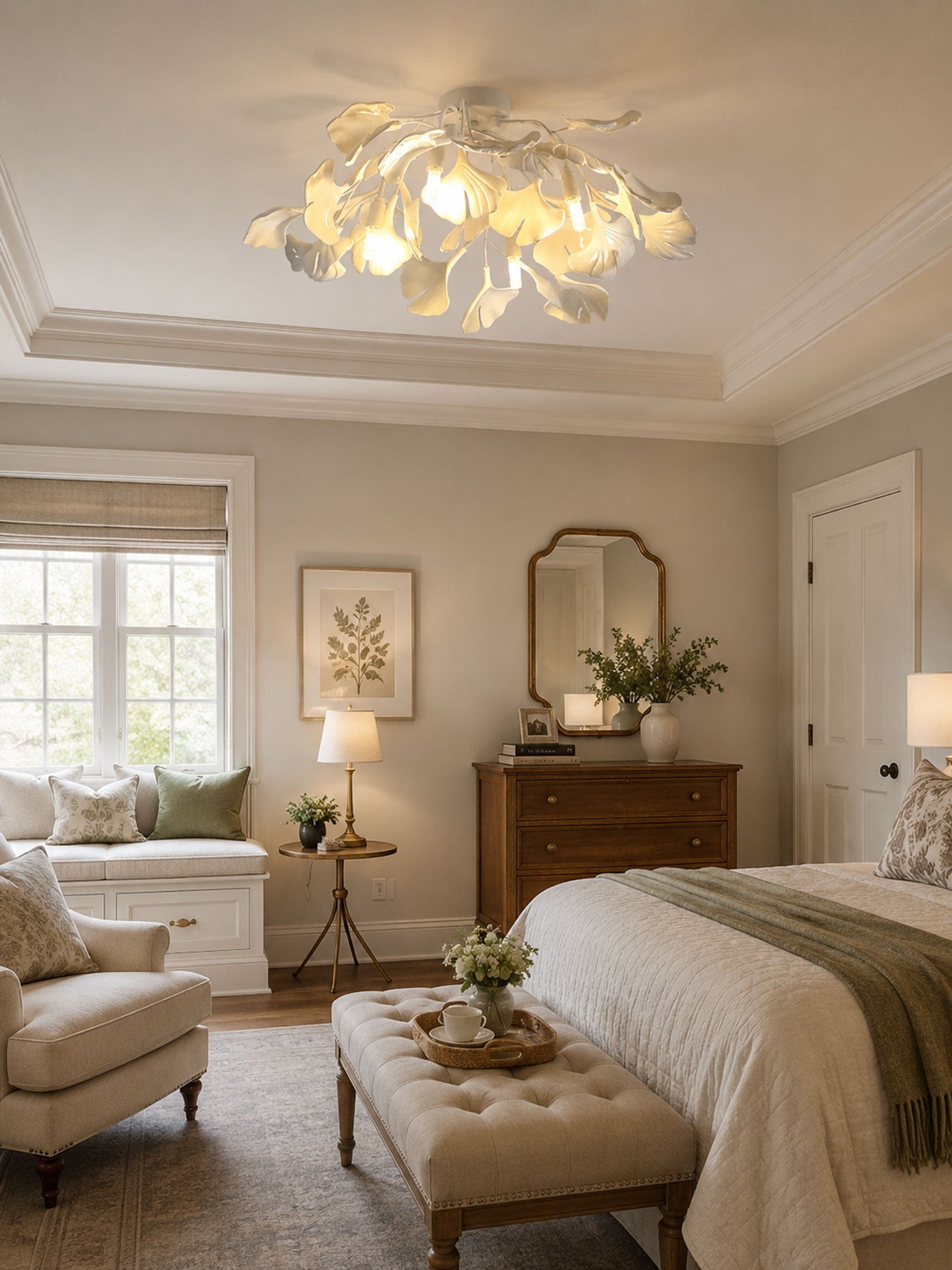 Ginkgo leaf ceiling lamp shown from a lower side angle