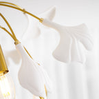 Loftlampe, hvide keramiske ginkgo-bladskærme, G9, guldfinish