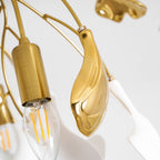 Loftlampe, hvide keramiske ginkgo-bladskærme, G9, guldfinish