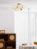 Ginkgo leaf ceiling lamp glowing softly in a dim room