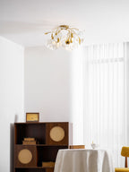 Loftlampe, hvide keramiske ginkgo-bladskærme, G9, guldfinish