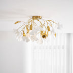 Ginkgo leaf ceiling lamp installed above a styled room
