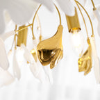 Loftlampe, hvide keramiske ginkgo-bladskærme, G9, guldfinish