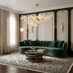 Gingko leaf chandelier detail of porcelain leaves on metal branches