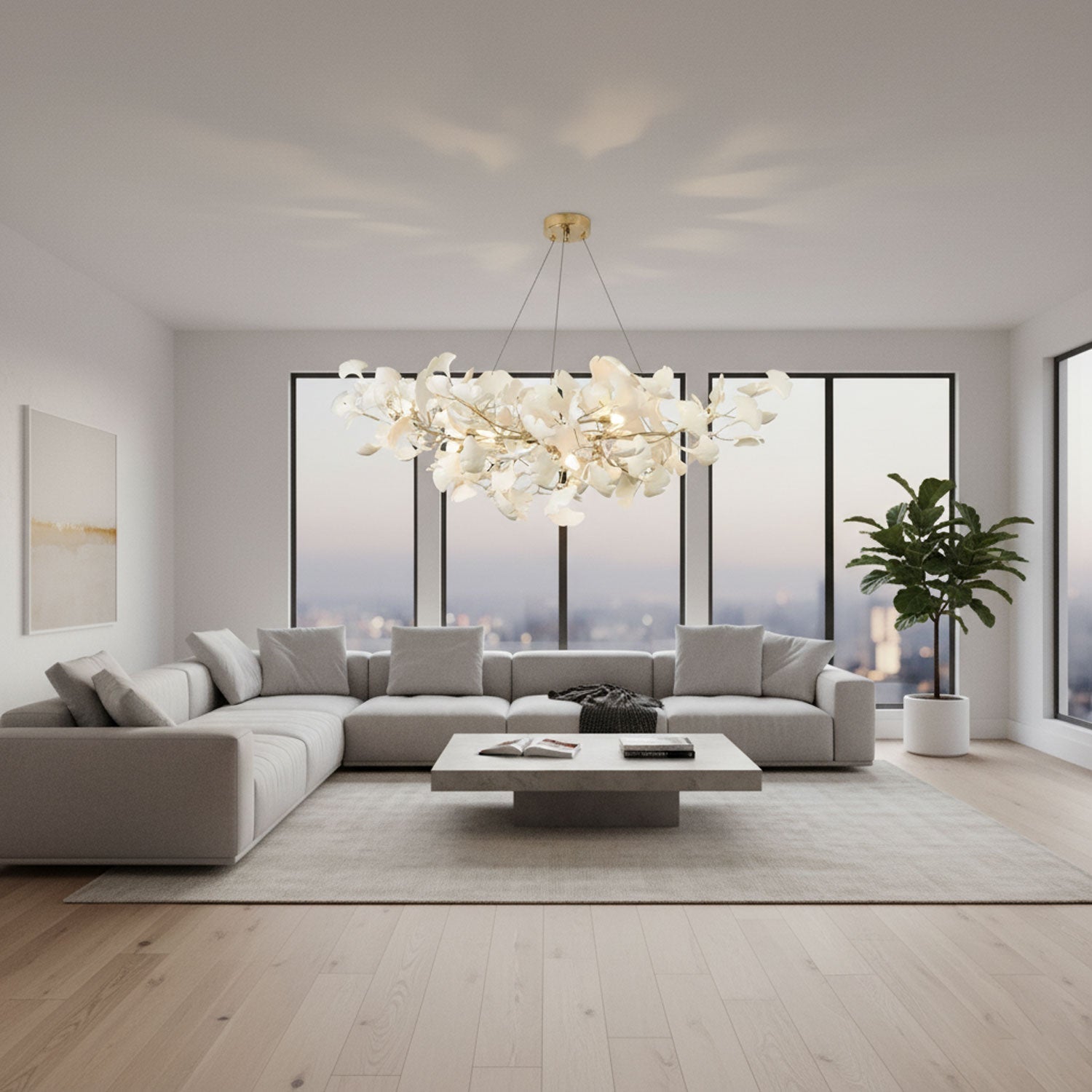 Horizon Bloom Gingko lysekrone, loftslampe med porcelænsblade, 7 størrelser