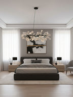 White porcelain ginkgo chandelier in a warm-lit interior