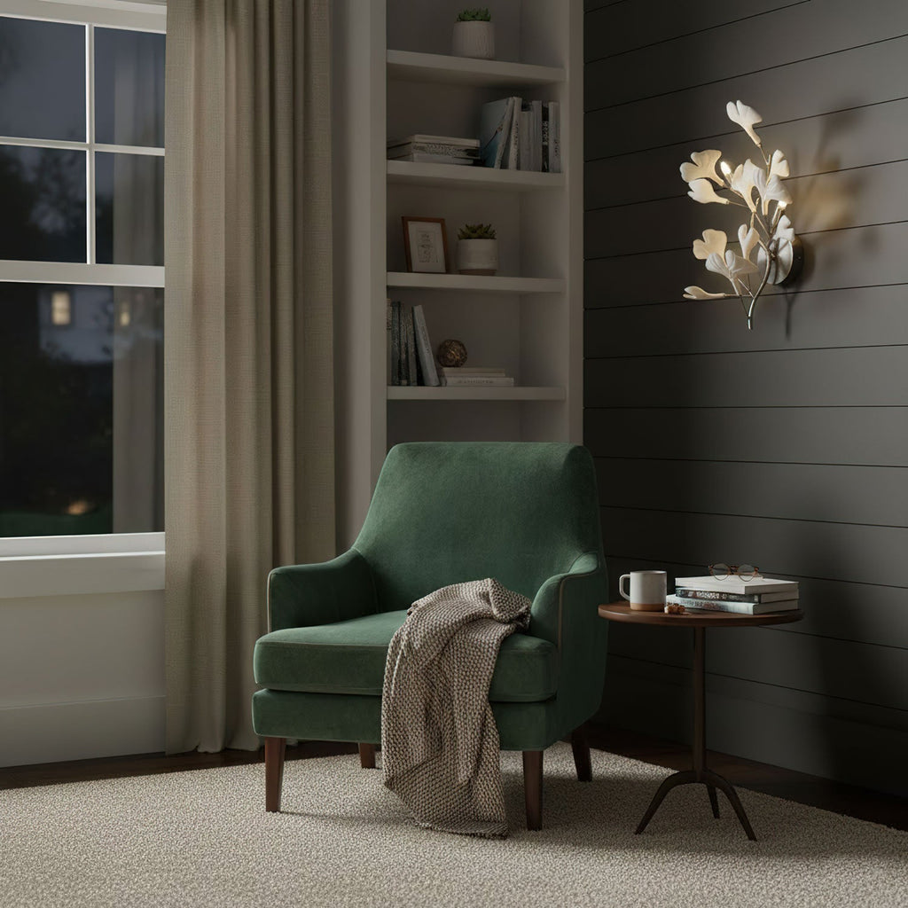 Ginkgo leaf wall lamp casting soft warm light upward